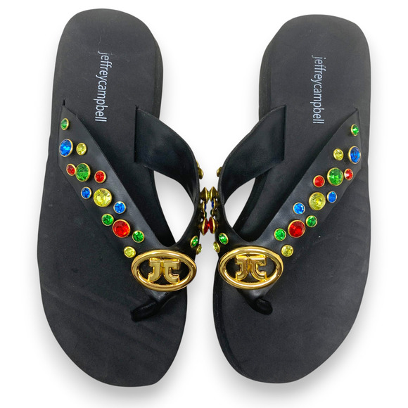 NEW Jeffrey Campbell Iconics Multicolor Jeweled Thong Flip Flop Sandals Sz 8 - Picture 3 of 7
